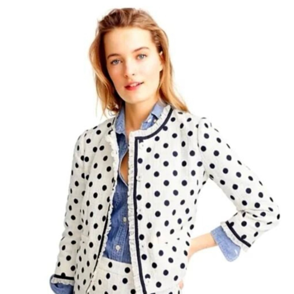 J. Crew Navy and White Polka Dot Blazer. NWOT